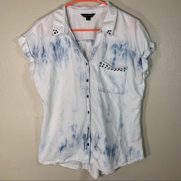 ⛄️Rock And Republic Studded Blue & White Tie-Dye Loose Buttoned Shirt Size Large - Picture 4 of 16
